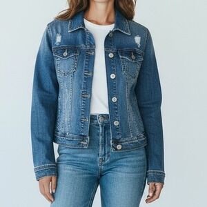 Aeropostale Denim Jacket Women's Size L Blue Distressed Classic Jean Coat